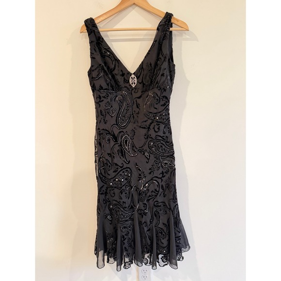 S.L. Fashions Dresses & Skirts - SL Fashions Black Paisley Velvet Burnout Rhinestone Godet Hem Dress Size 10